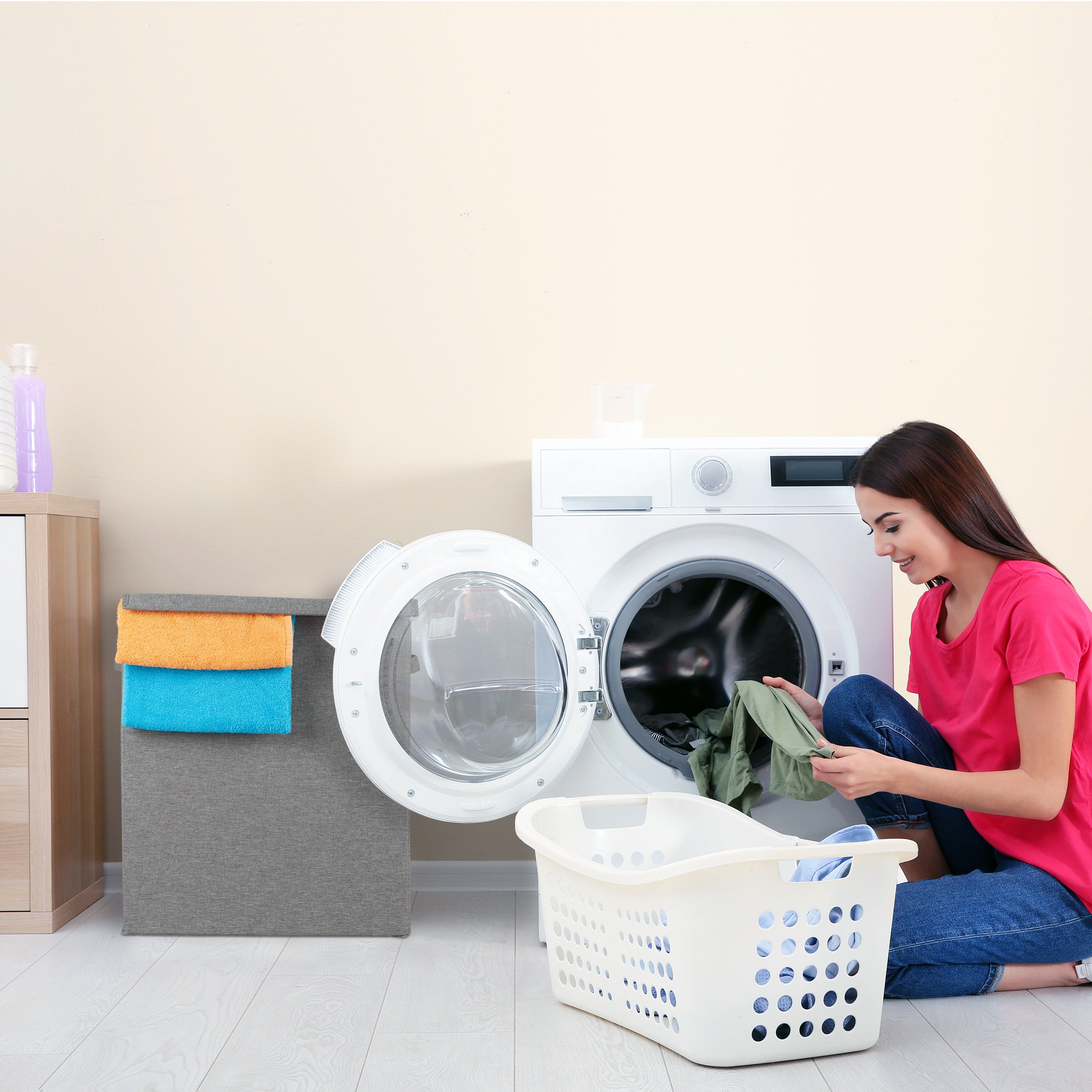 Panier à linge jeu de 2, pliable , corbeille à linge, couvercle, coffre lessive 61L, 50,5 x 45 x 30,5 cm;gris, Relaxdays - 3