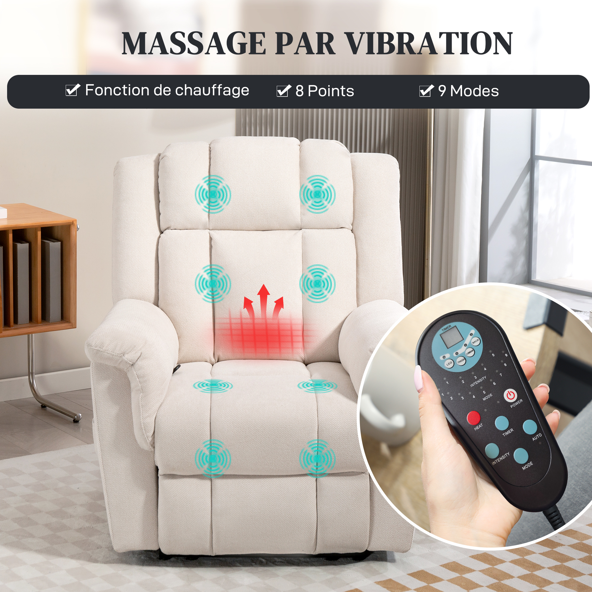 Fauteuil relax massant tissu chenille HOMCOM - 4
