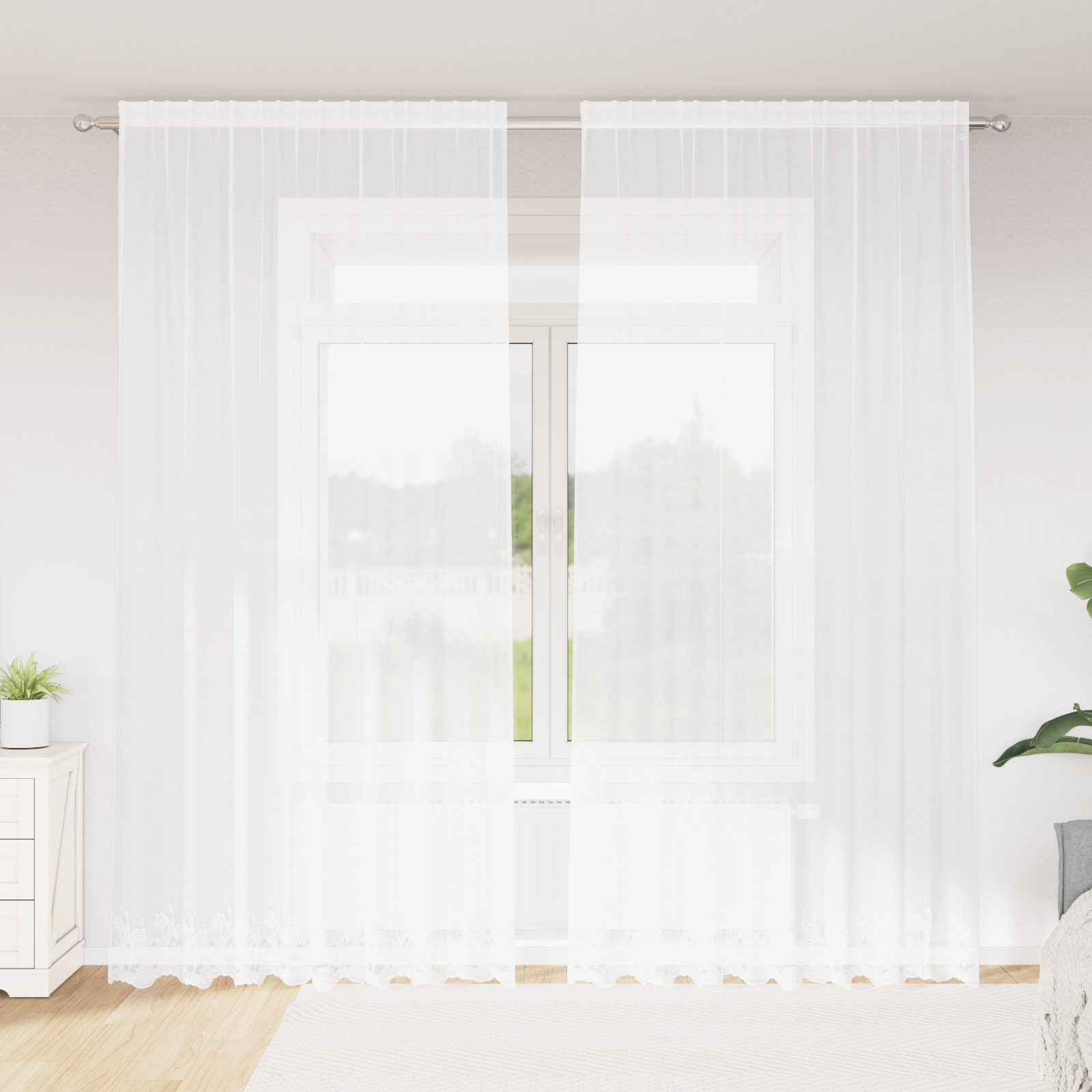 Firanka Koronkowa z zasłonami Biały 300 x 200 cm Poliester vidaXL