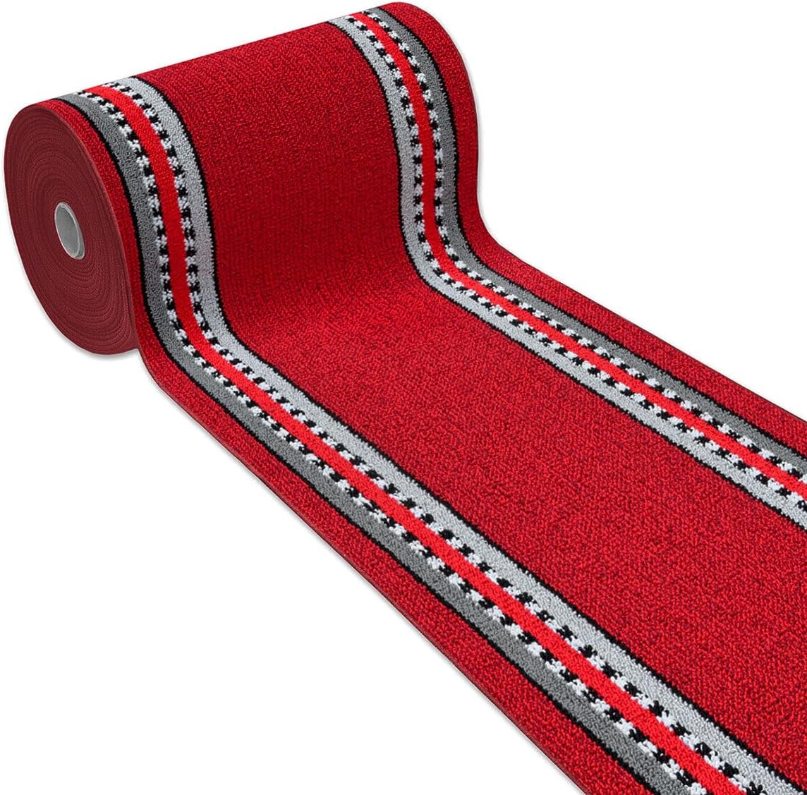 Alfombra de cocina 57x300 cm tejido plano corredor bordado absorbente base antideslizante rayas laterales burdeos