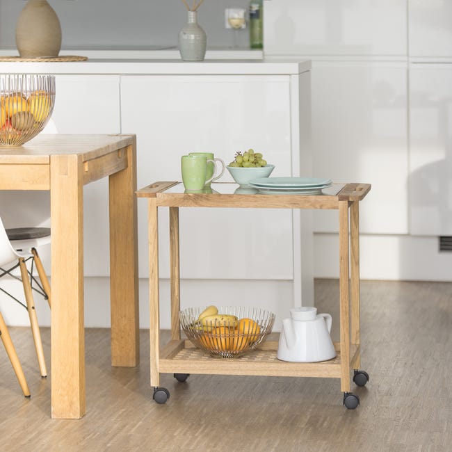Winsome Wood Carrello Da Cucina Pieghevole Rovere Chiaro - Con Portacoltelli E Porta Rotolo, Ruote Bloccabili