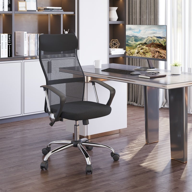 Fauteuil de bureau manager grand confort dossier ergonomique hauteur assise réglable pivotant tissu maille noir - 2