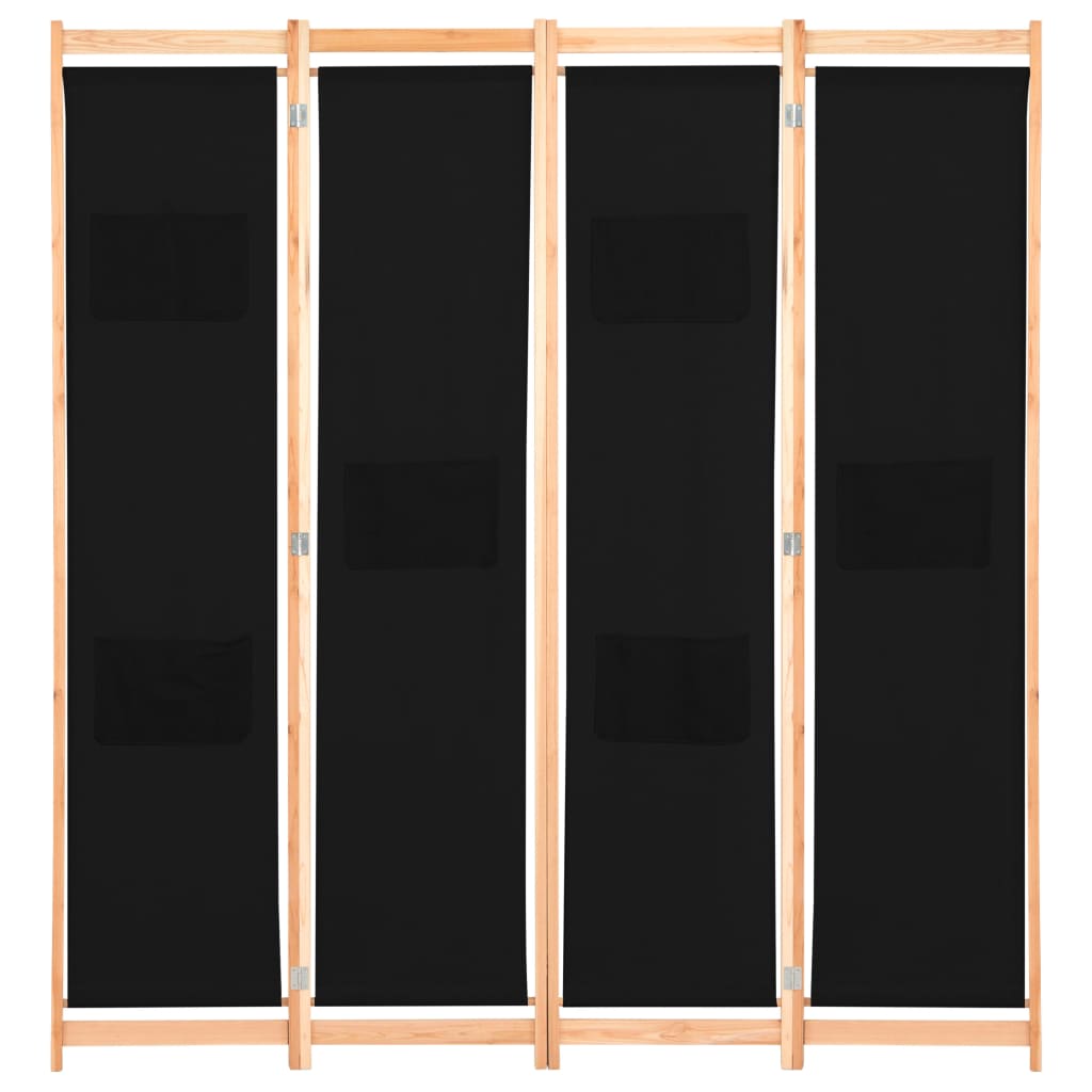 Biombo separador divisor - de 4 paneles de tela negro 160x170x4 cm