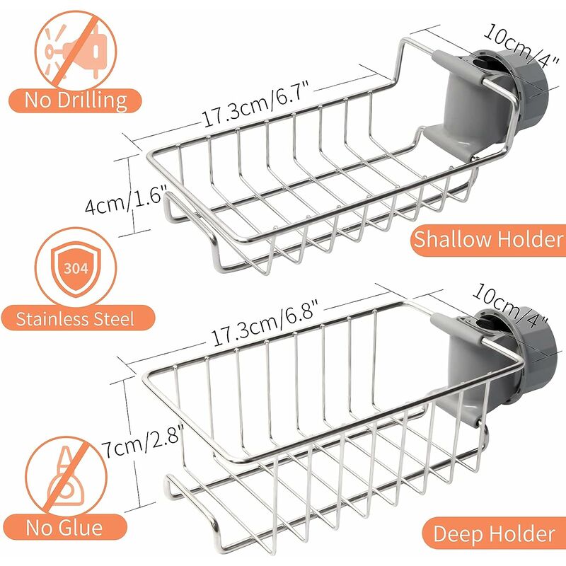 Lot de 2 Étagère Douche Sans Percage Inox, Étagère Salle de Bain Télescopique Inoxydable, Tablette Support Douche, Porte Savon Barre Douche - 2