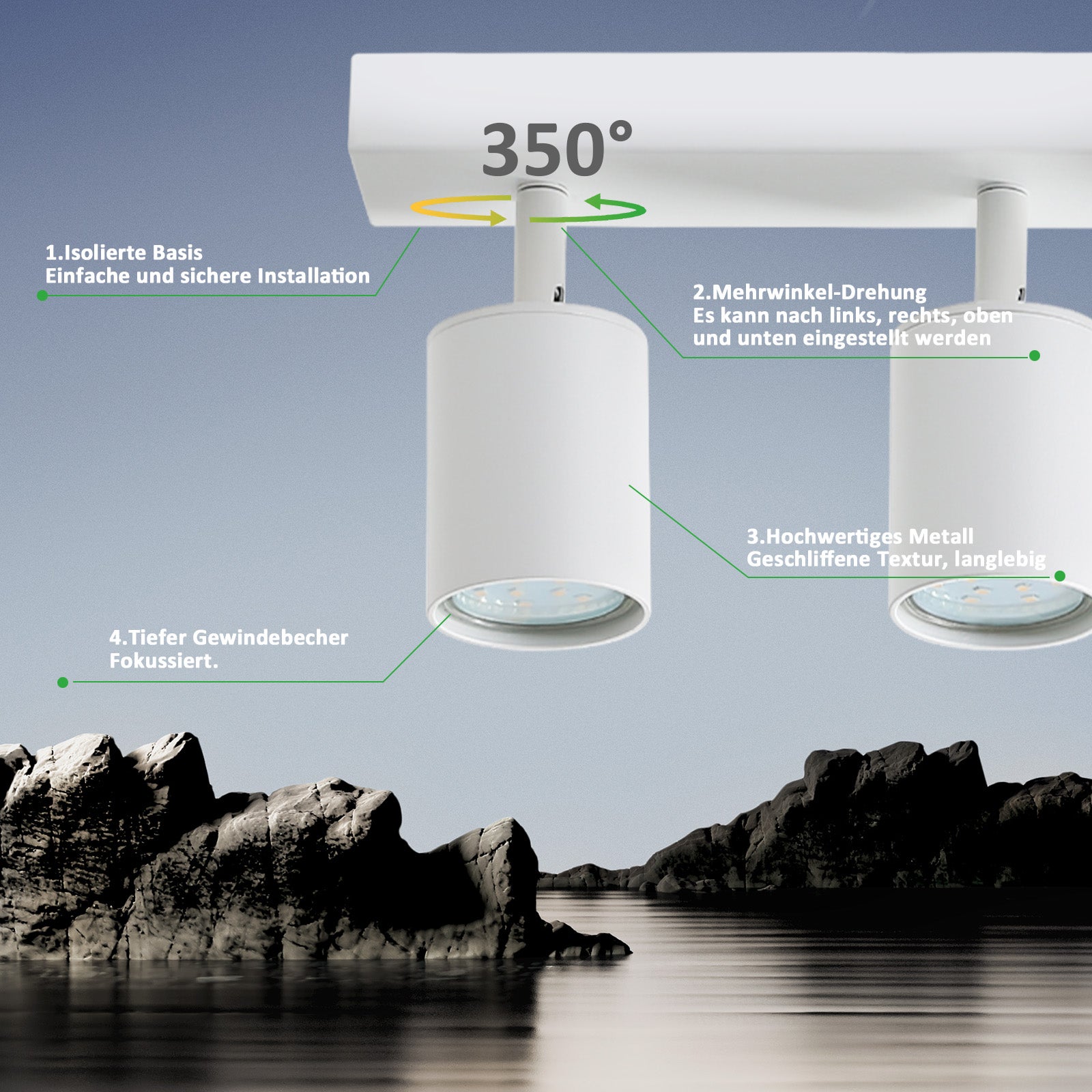 NETTLIFE 5 holofotes de teto LED brancos GU10 chama 330 ° giratória moderna lâmpada de parede industrial para sala de estar quarto sem lâmpada - 4