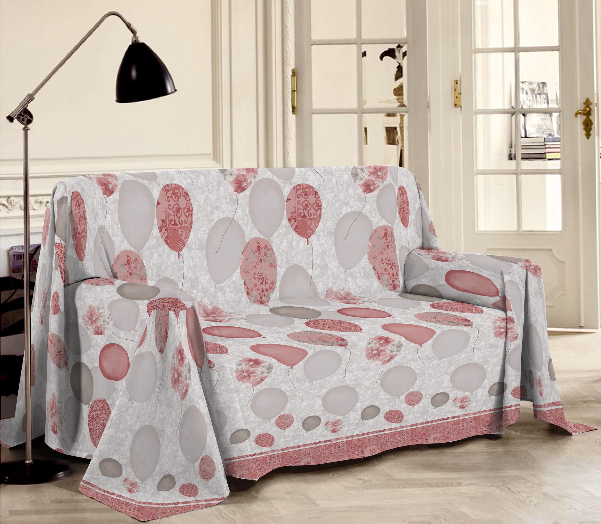 Telo Copriletto E Copridivano Sobel Mezzero | 100% Cotone Stampato A Mano | 250x260 Cm | Camelia Rosa - 4
