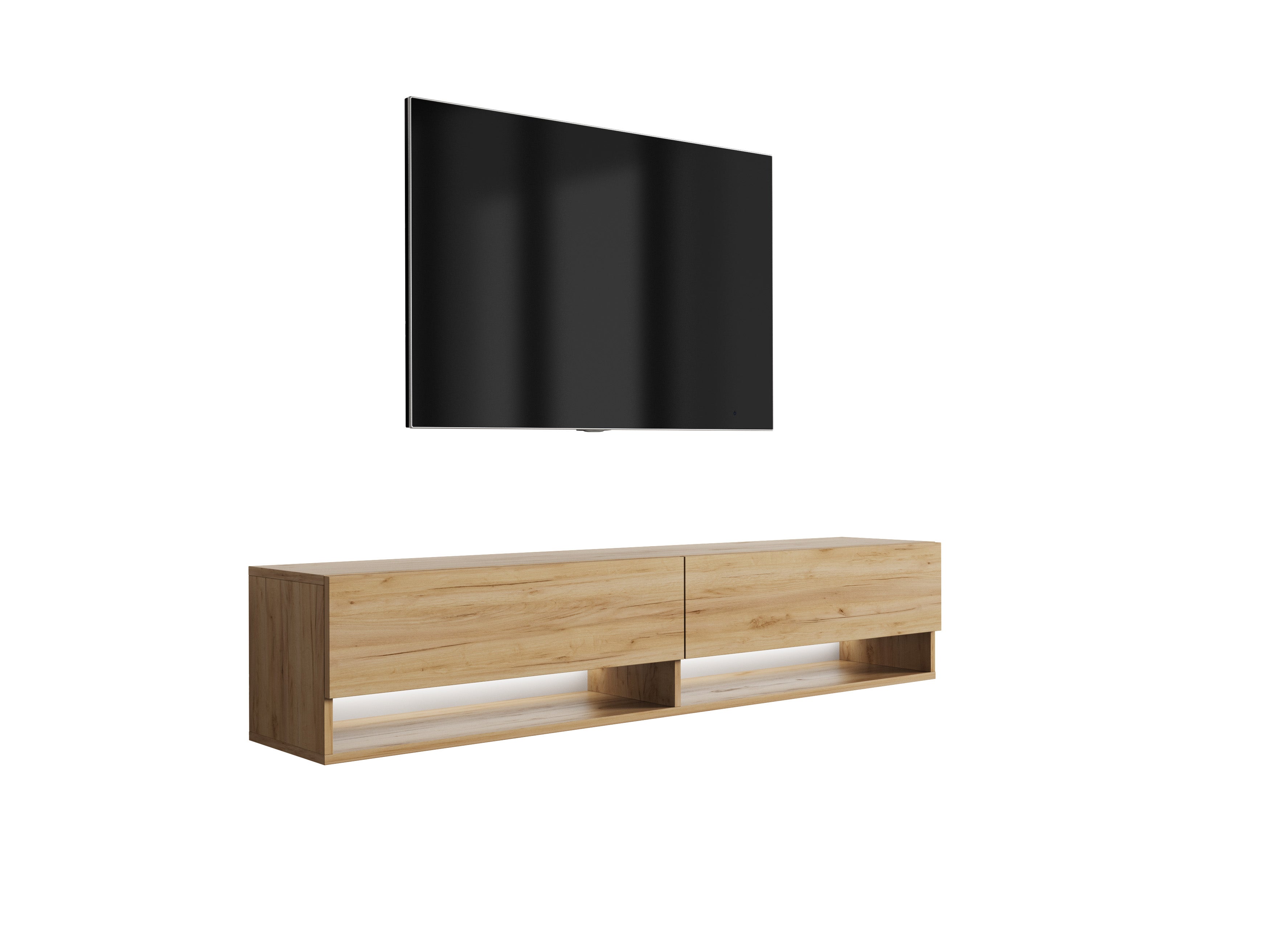 Szafka RTV : Dąb Craft, LED biały, 170 × 32 × 34 cm