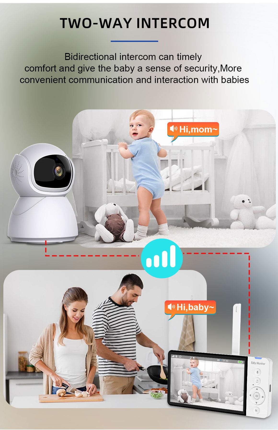 Moniteur vidéo avec transmission 2,4G, babyphone avec audio bidirectionnel - 6