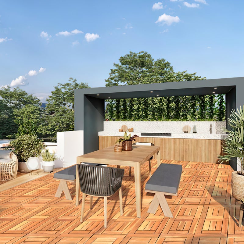 Dalles de terrasse en bois d'acacia 22x unités clipsables 30x30cm 3m² revêtement sol extérieur pour jardin - 6