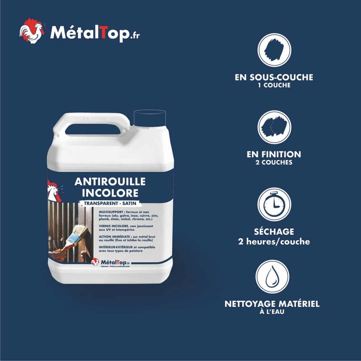 Antirouille Incolore - Metaltop - RAL Incolore - Pot 5L - 4