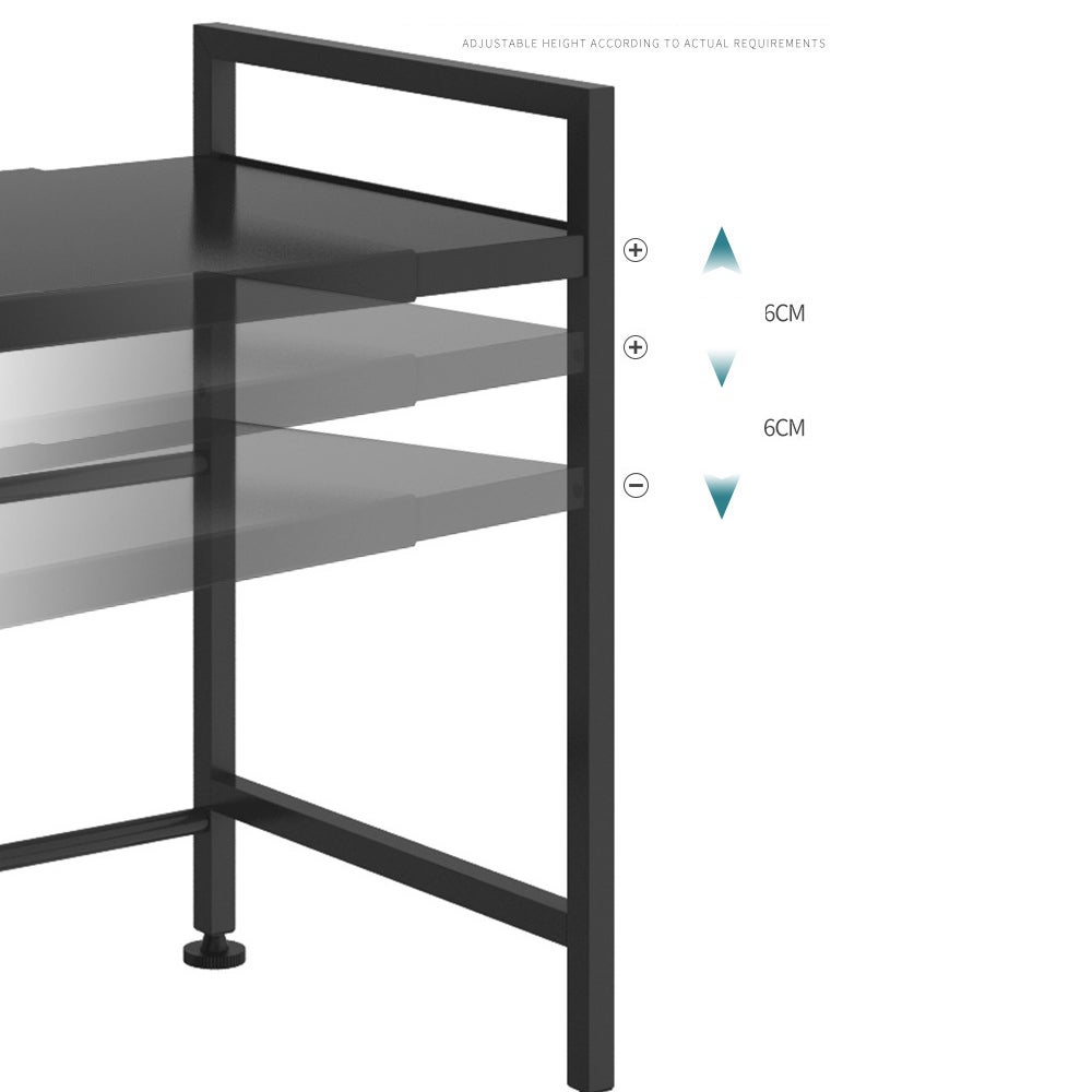 Meuble Rangement de Cuisine Support Four Micro-Ondes Extensible en Hauteur & Largeur - Noir, Acier au Carbone, 2 Niveaux d'étagère, 6 Crochets - 9