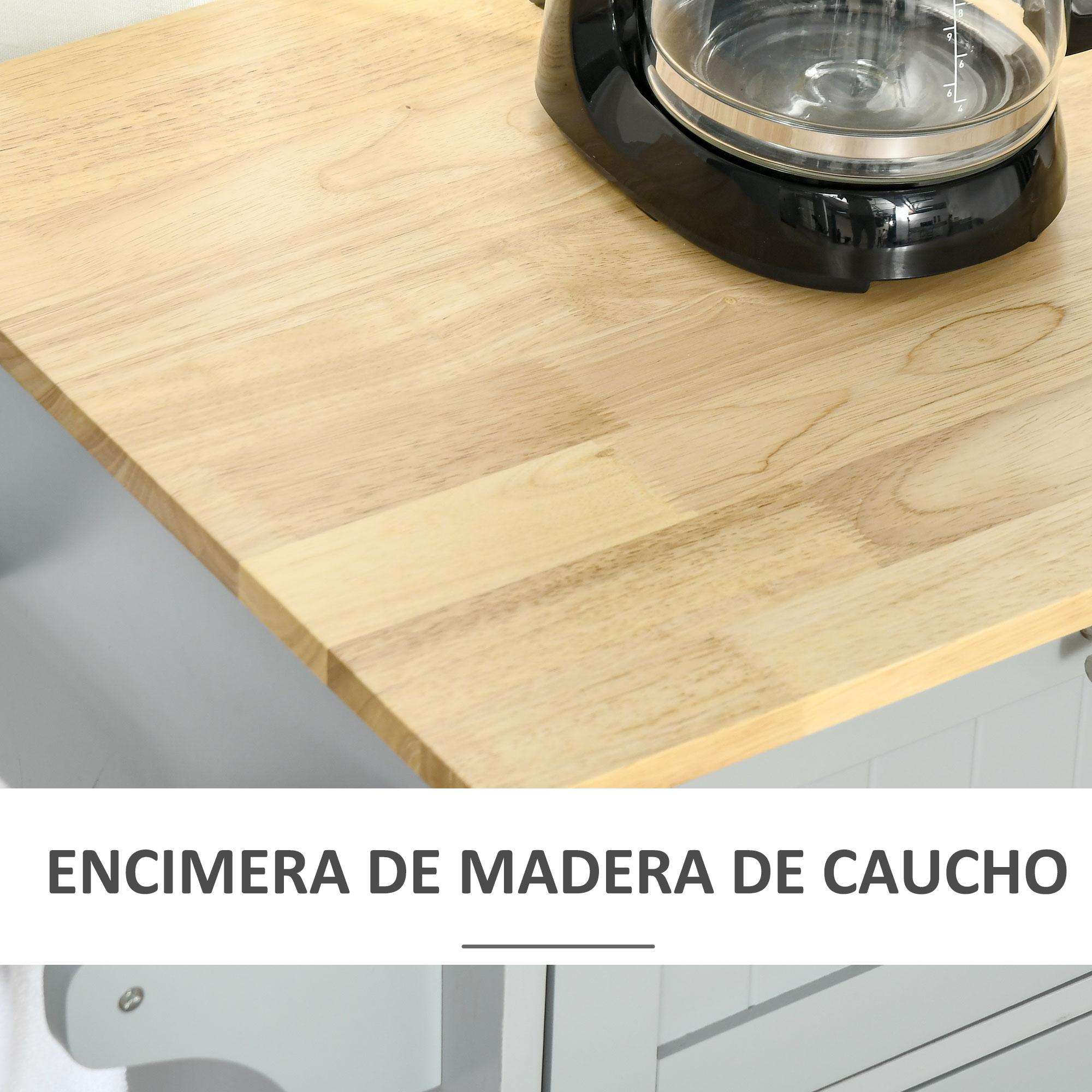 Isla de Cocina HOMCOM MDF, Madera de Caucho Gris 121x46x91 cm - 7