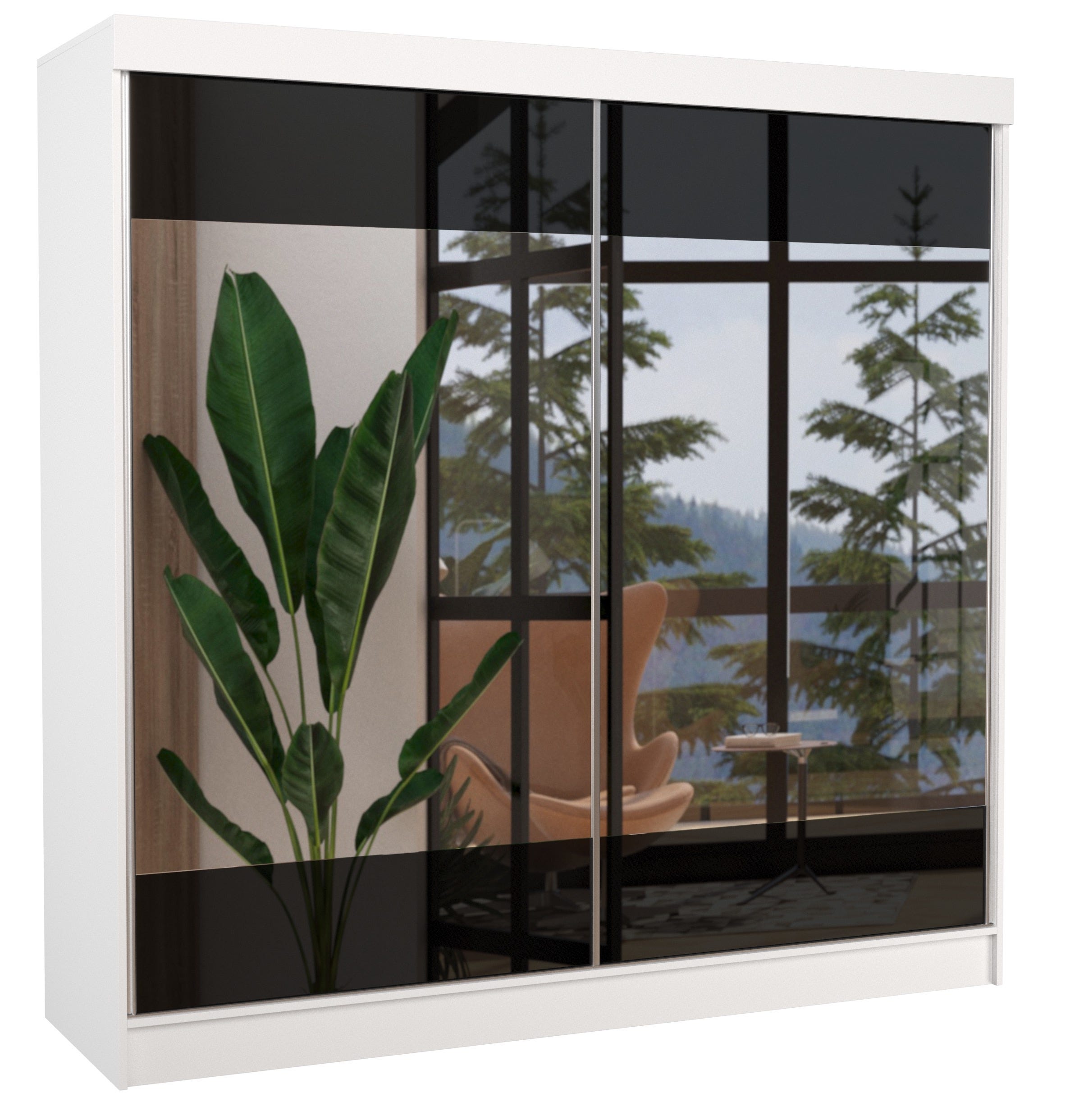 Armoire chambre adulte 2 portes coulissantes bois noir et blanc avec Armoire chambre adulte 2 portes coulissantes bois noir et blanc avec