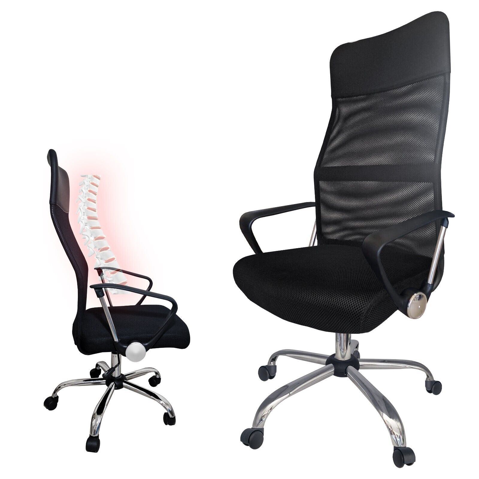 BAKAJI Sedia da Scrivania in Rete Anti-Sudore Nero, Seduta Traspirante Ergonomica con Altezza