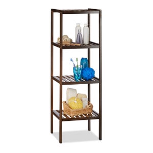 Relaxdays Scaffale da Bagno, bambù, Ripiani Portaoggetti, Mobiletto Salvaspazio, 139,5x34,5x33 cm, Mobile Cucina, Bianco