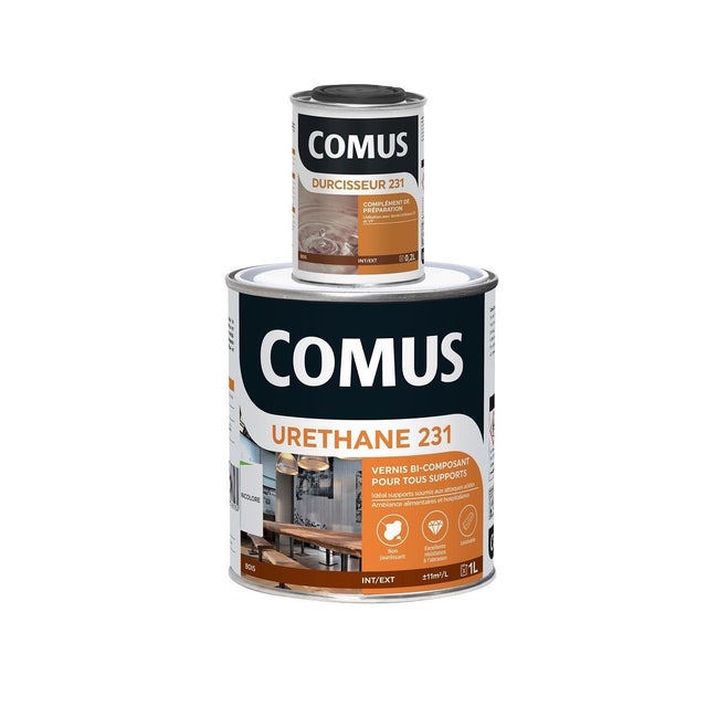 URETHANE 231 incolore (B+D) - BRILLANT 1.2L - Vernis polyuréthane bi-composant tous supports - COMUS