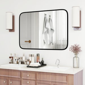 COSTWAY Miroir Salle de Bain 70 x 50 cm, Miroir Mural Rectangulaire, Miroir Maquillage, Cadre en Aluminium, Grand Miroir Mural