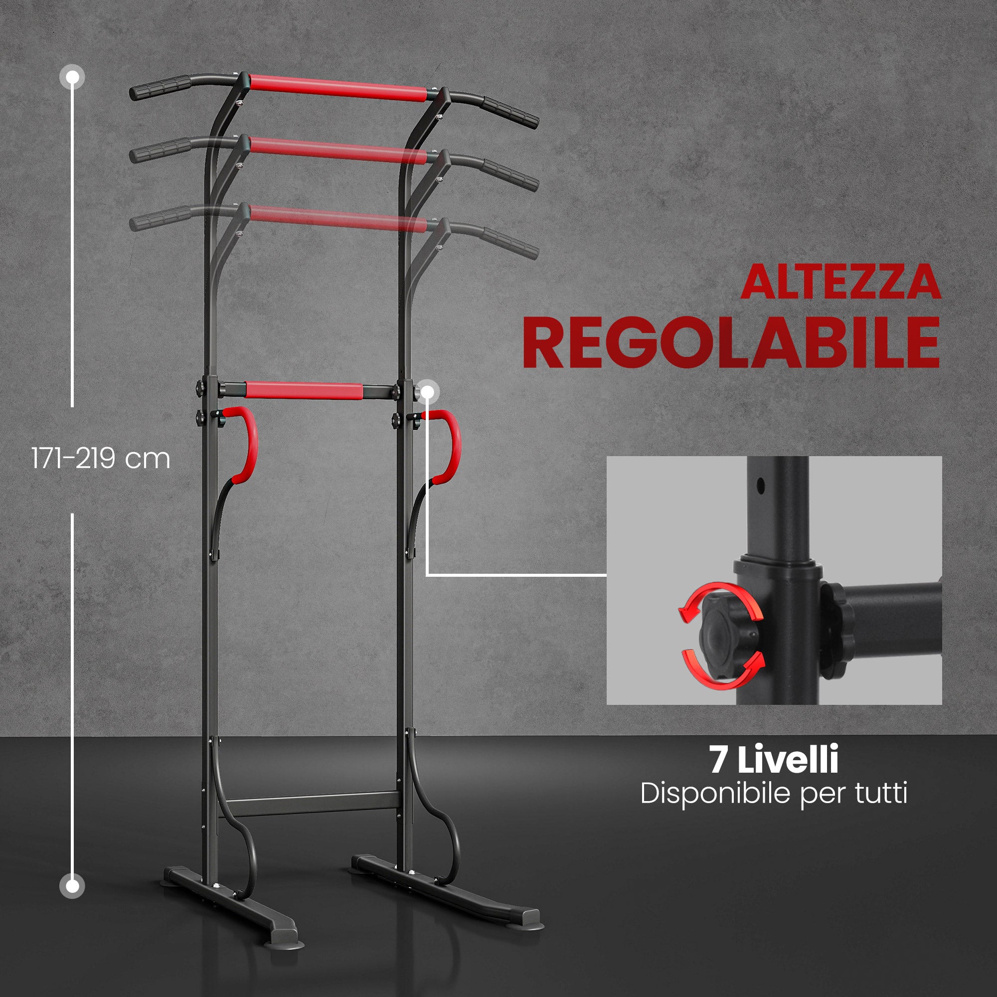 Torre de barra fixa multifuncional altura ajustável 171-219cm estação musculação vermelha - 7