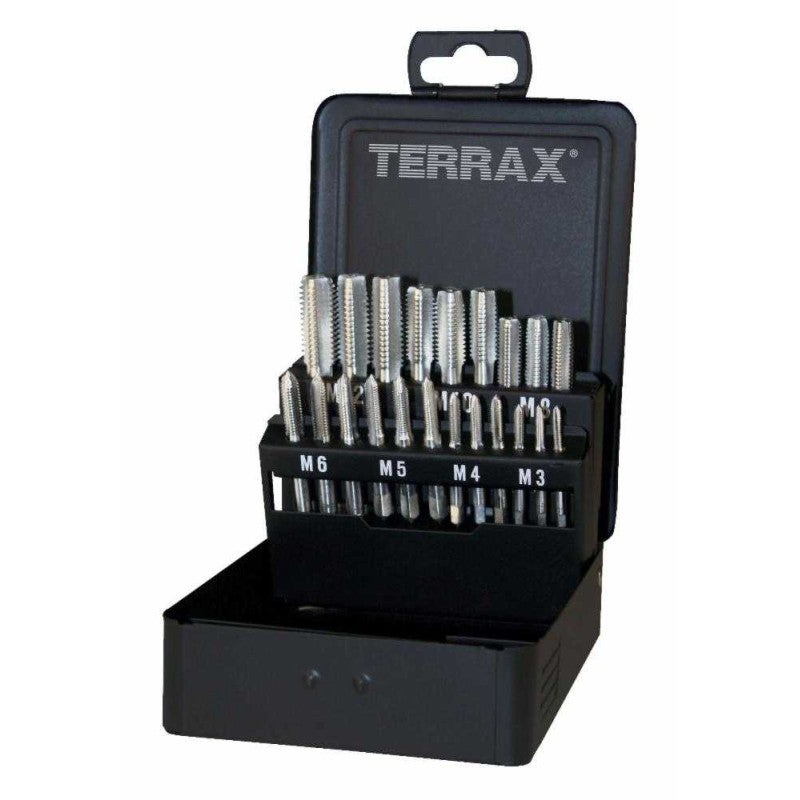 TERRAX by RUKO Zestaw gwintowników ręcznych M DIN 352 HSS - 21 szt. (Kaseta z blachy stalowej) - A245006