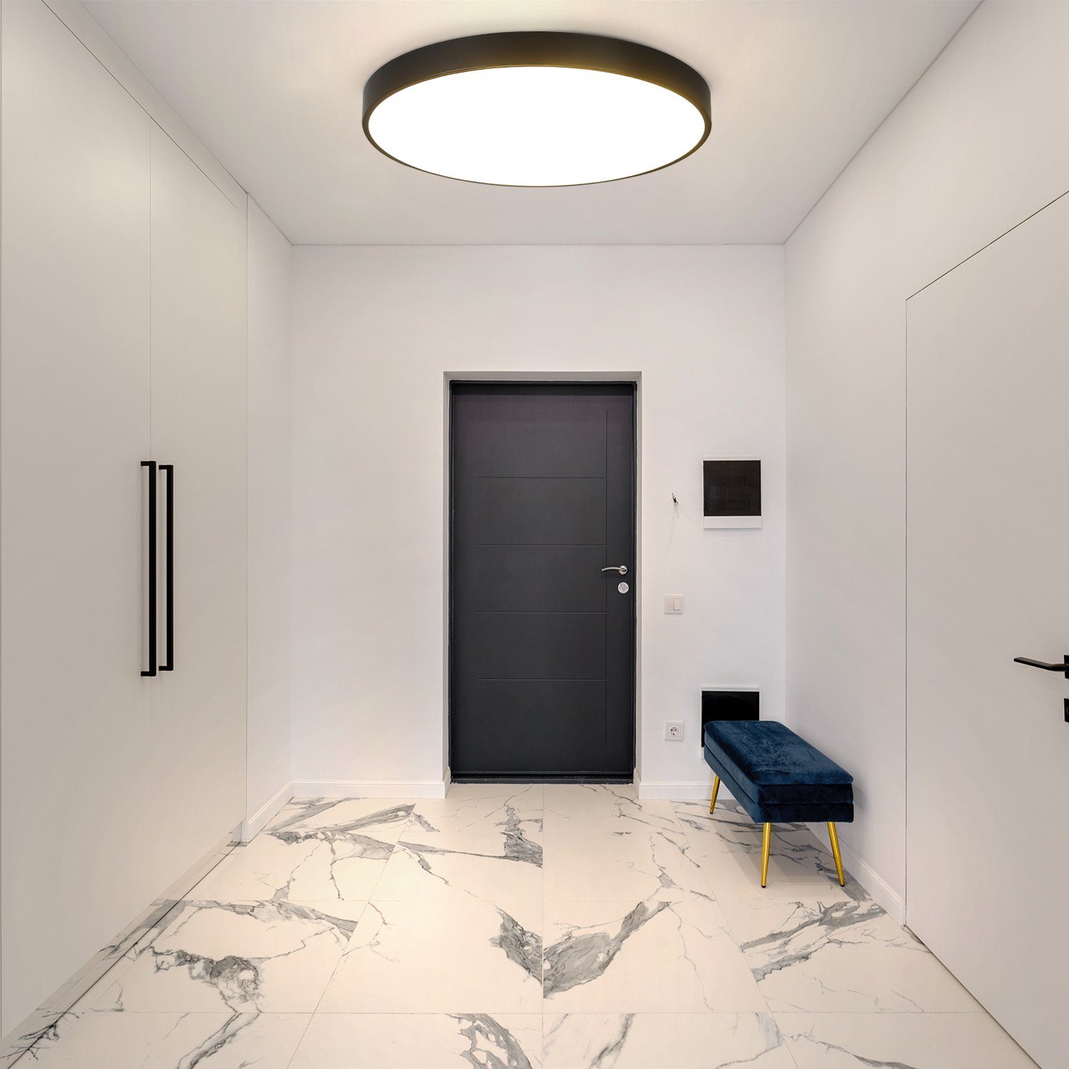 NETTLIFE Plafón LED regulable con mando a distancia 36W lámpara de baño negro IP44 impermeable plano 37cm redondo - 2