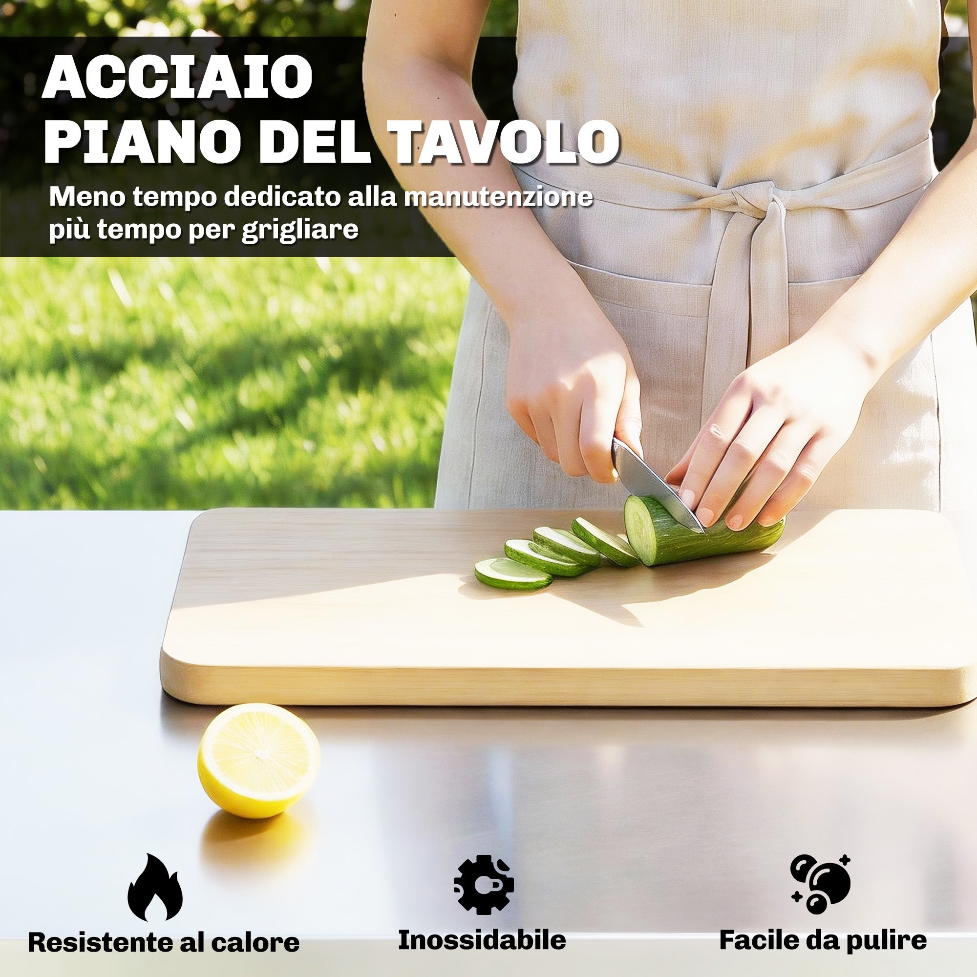 Outsunny Carrello Barbecue da Esterno con Piano in Acciaio Inossidabile, Porta Spezie, Ganci e Maniglia Laterale, Nero - 4