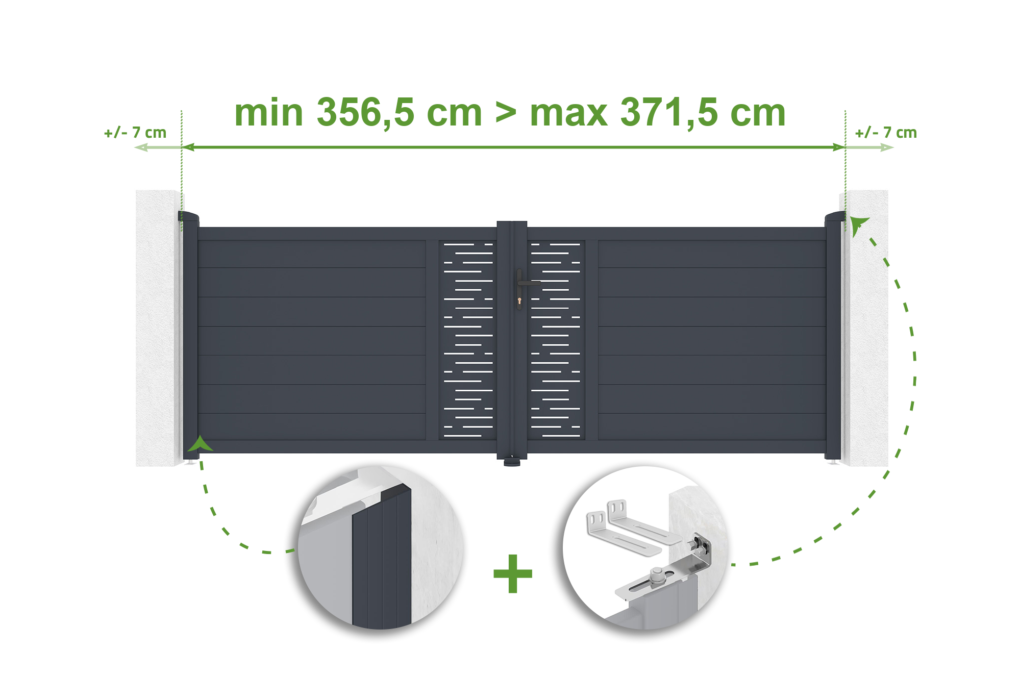Brama skrzydłowa regulowana szerokość 3,5m ARLBERG H.120cm szara aluminiowa