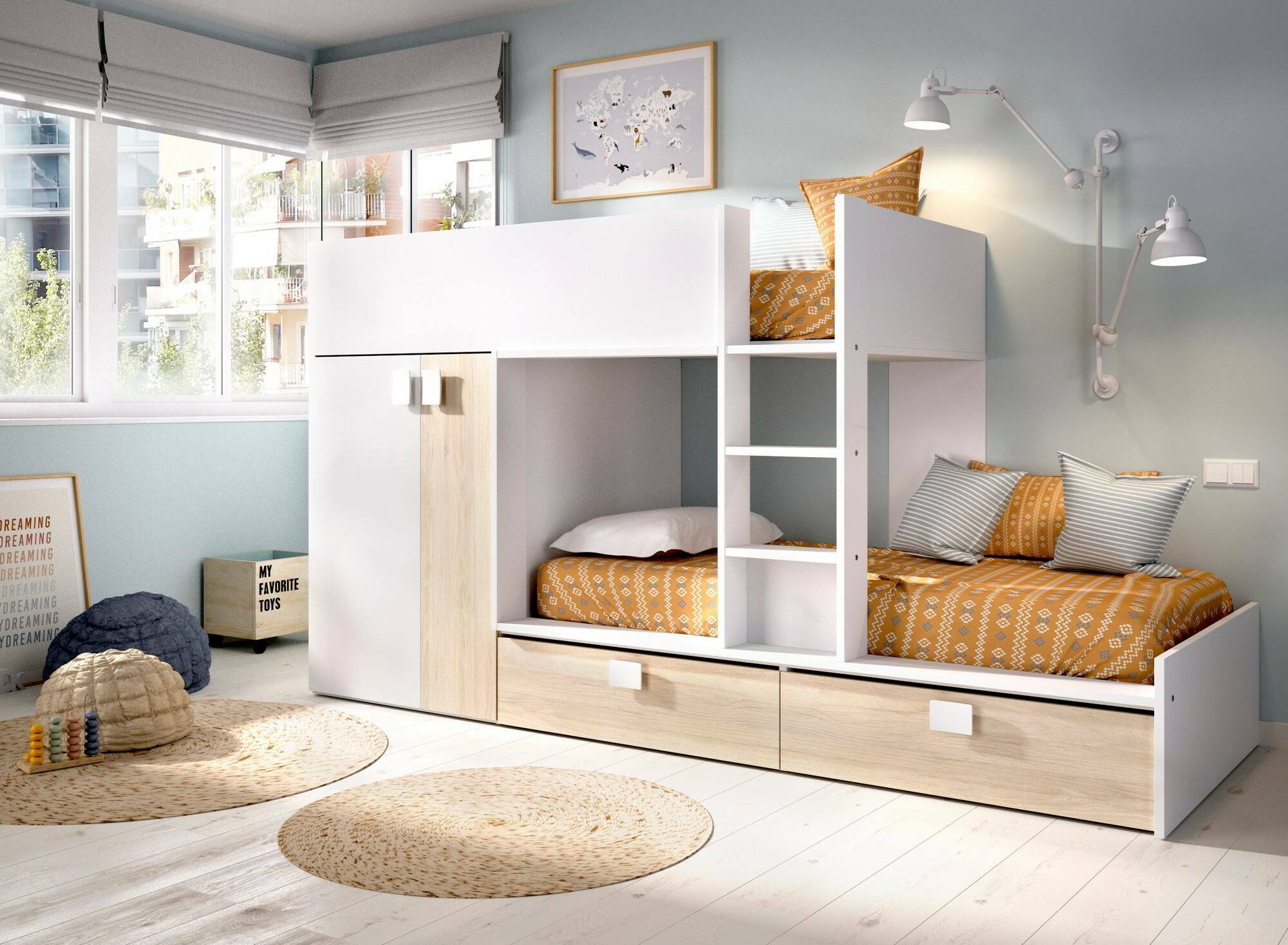 NOA Chambre enfant complete - Industriel - Décor gris loft et ombre - l 90 x L 2