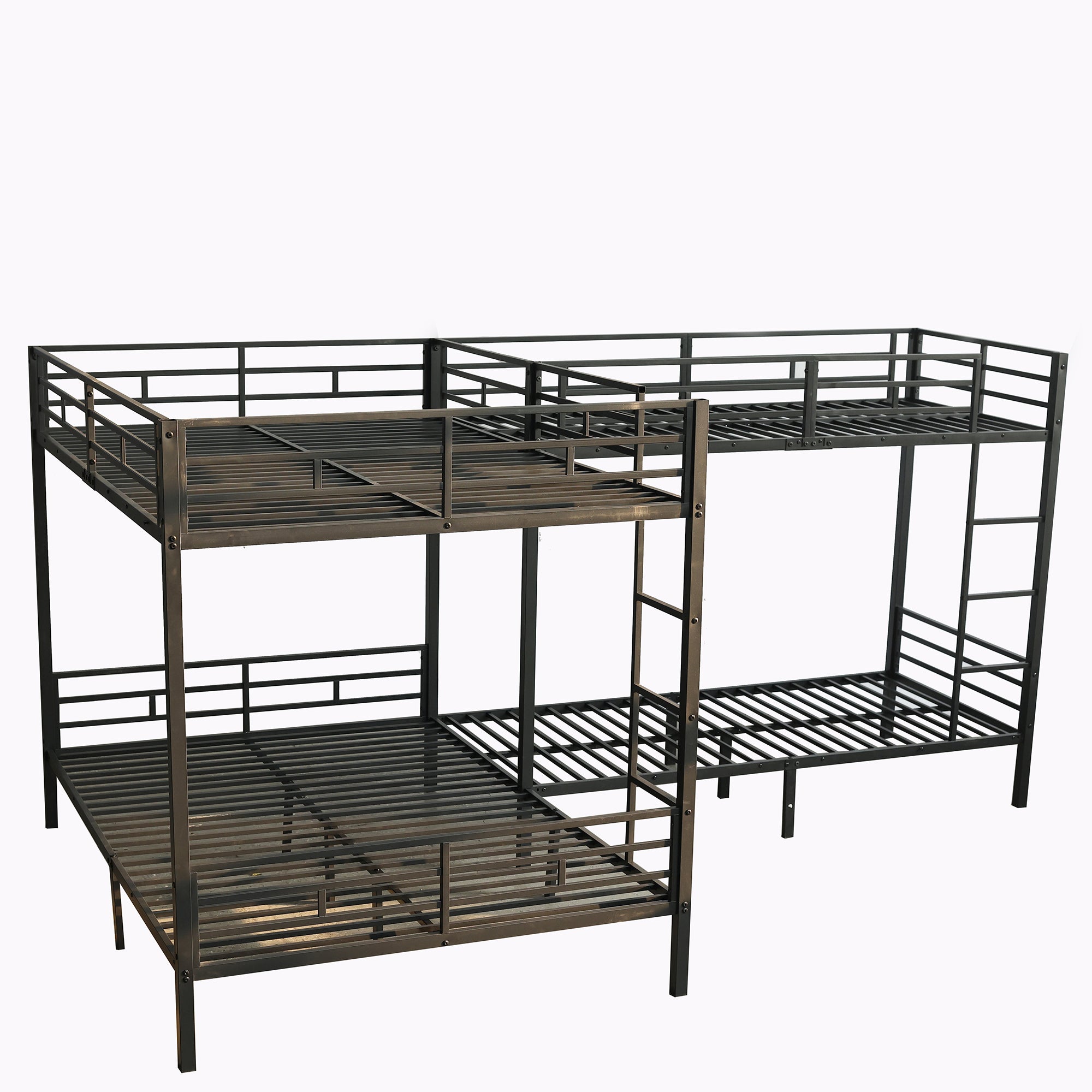 Letto a castello 90x200cm/140x200cm scala 3 gradini configurazione multipla rete a doghe stabile metallo e legno nero (Senza materasso) - 4