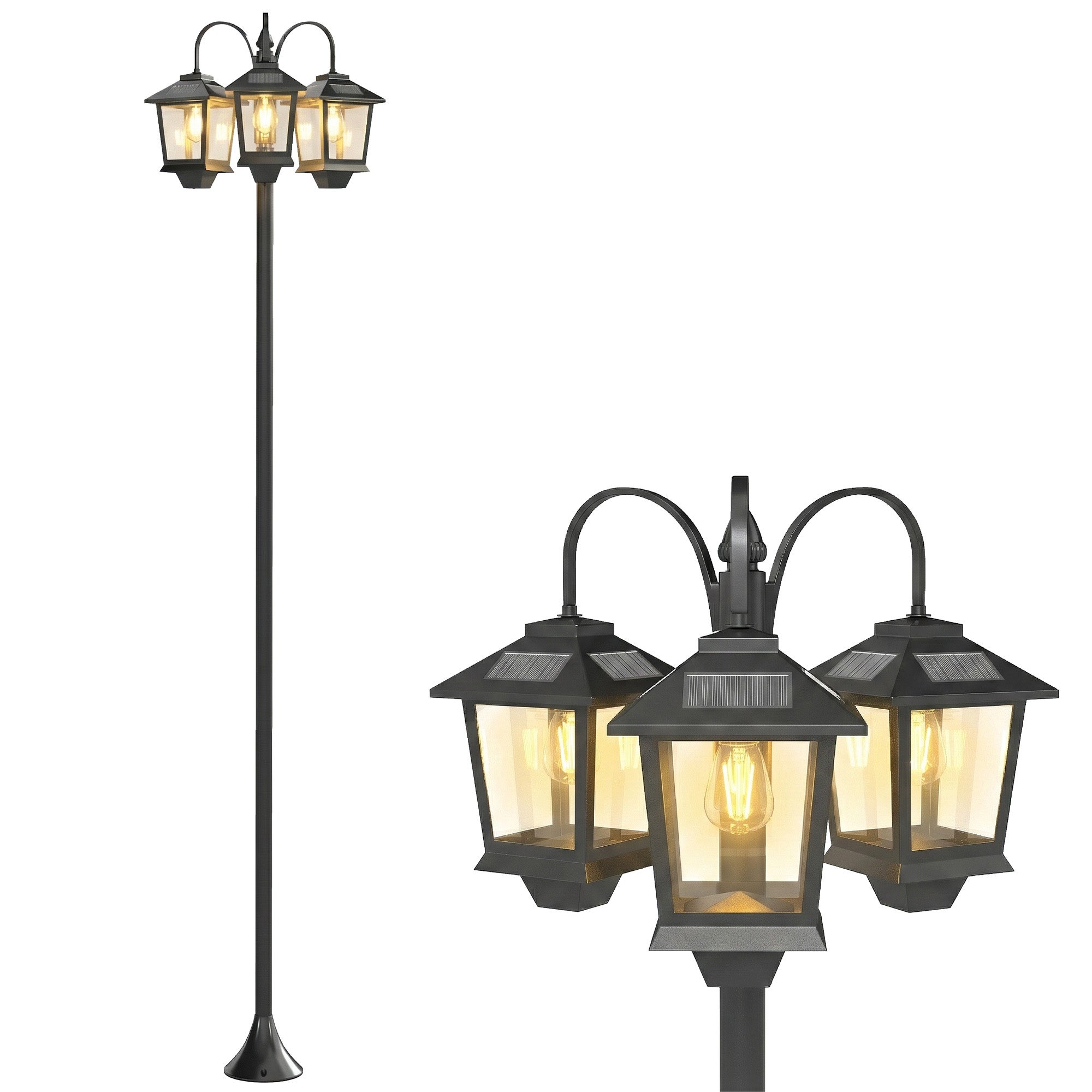 Lampadaire solaire extérieur à 3 têtes, éclairage LED, capteur — free download