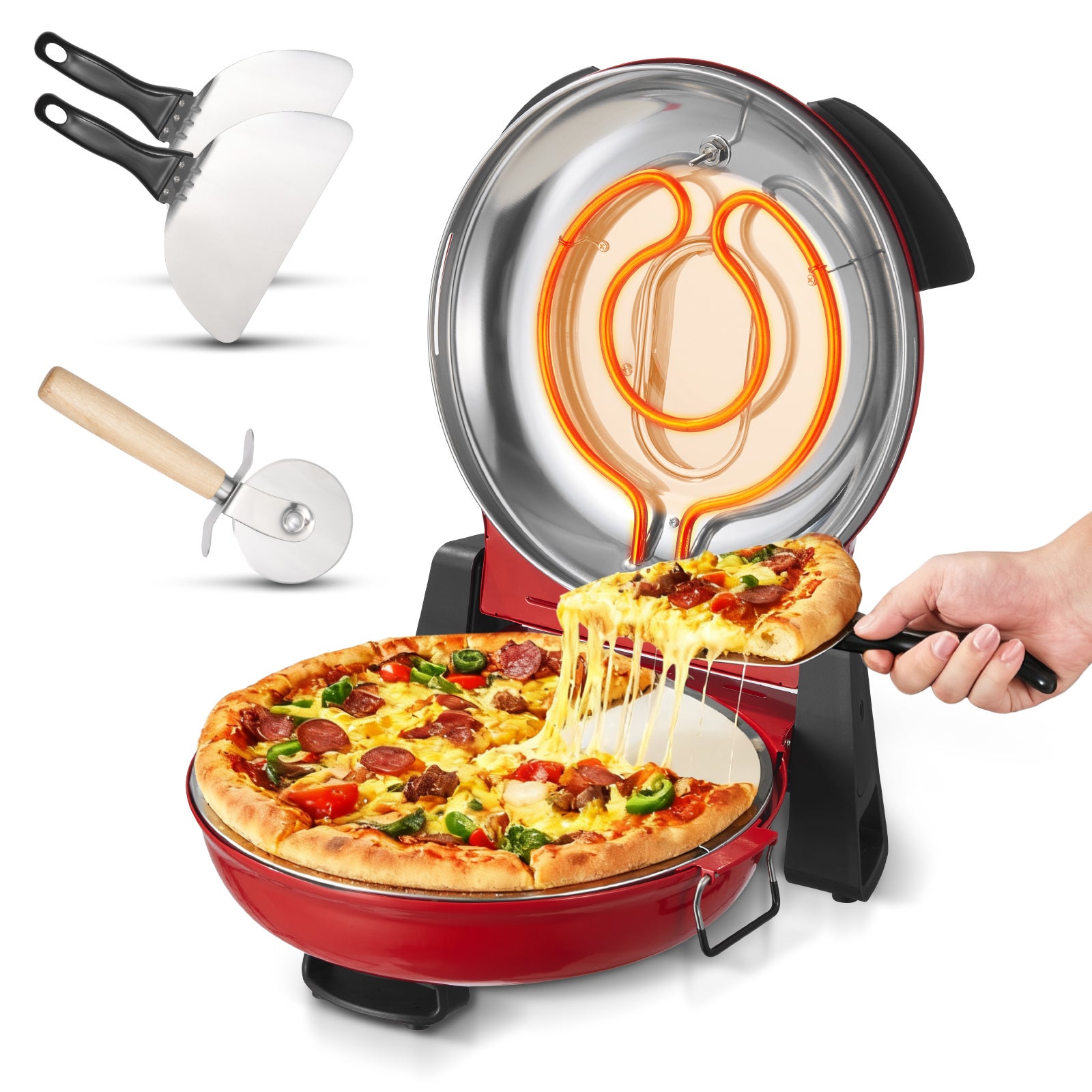 Elektryczny piec do pizzy 12 calowy 1200 W z kamieniem kordierytowym do użytku domowego