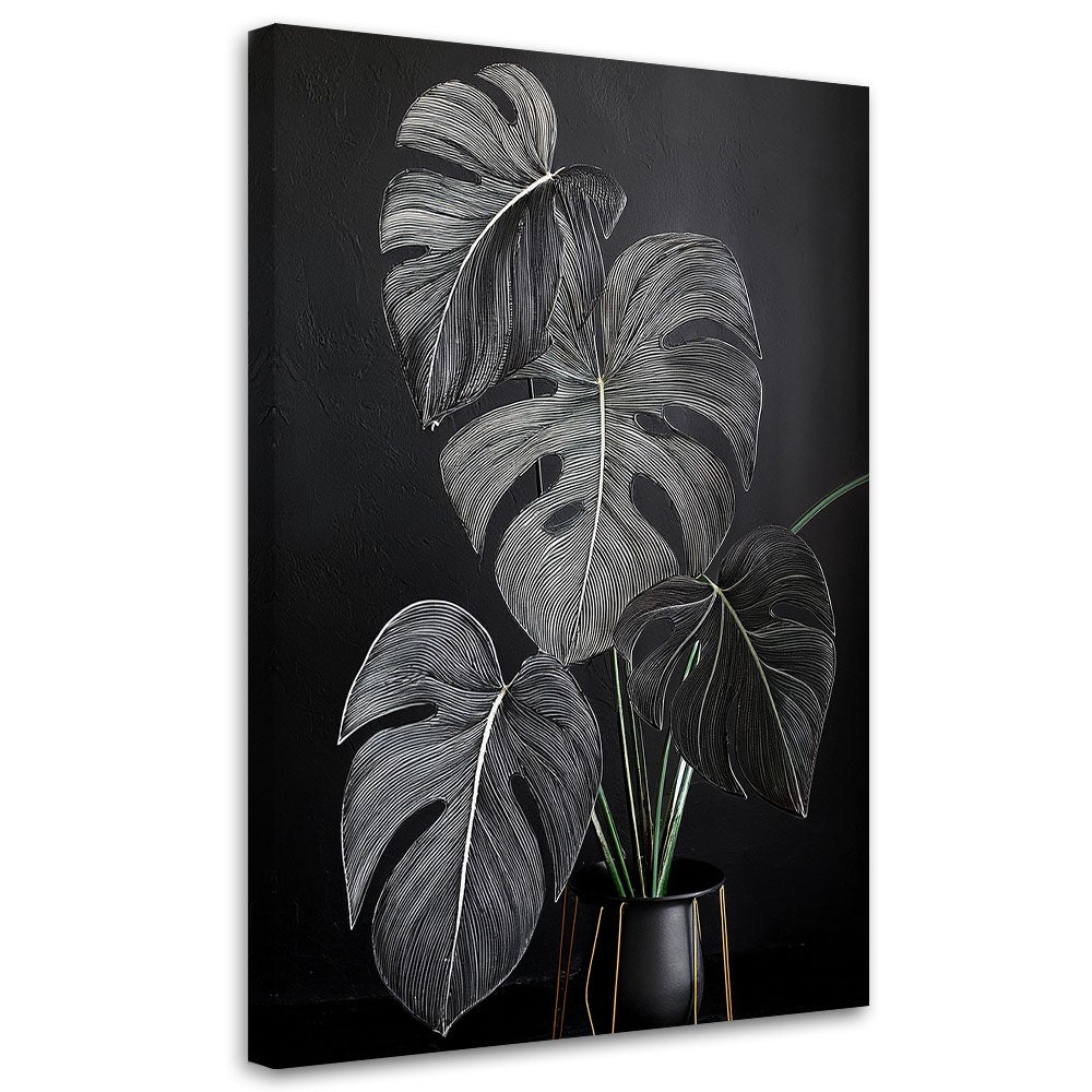 Obraz na płótnie, Liście Monstera Minimalizm Czarny 70x100