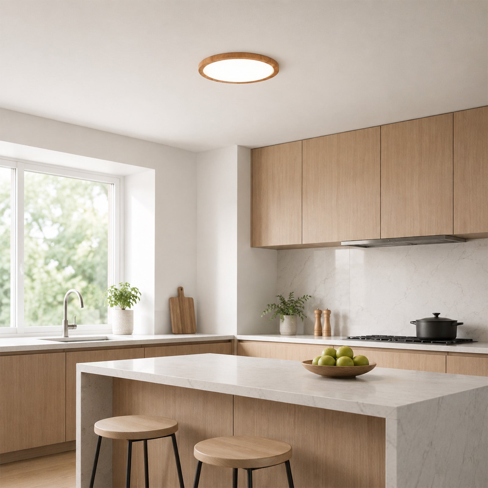Plafonnier LED Rond Ø300 mm 24W IP44 encastré/surface effet bois, CCT 3000K-4000K-6000K, découpe réglable Ø65-270 mm, design ultra-fin 17 mm. - 8