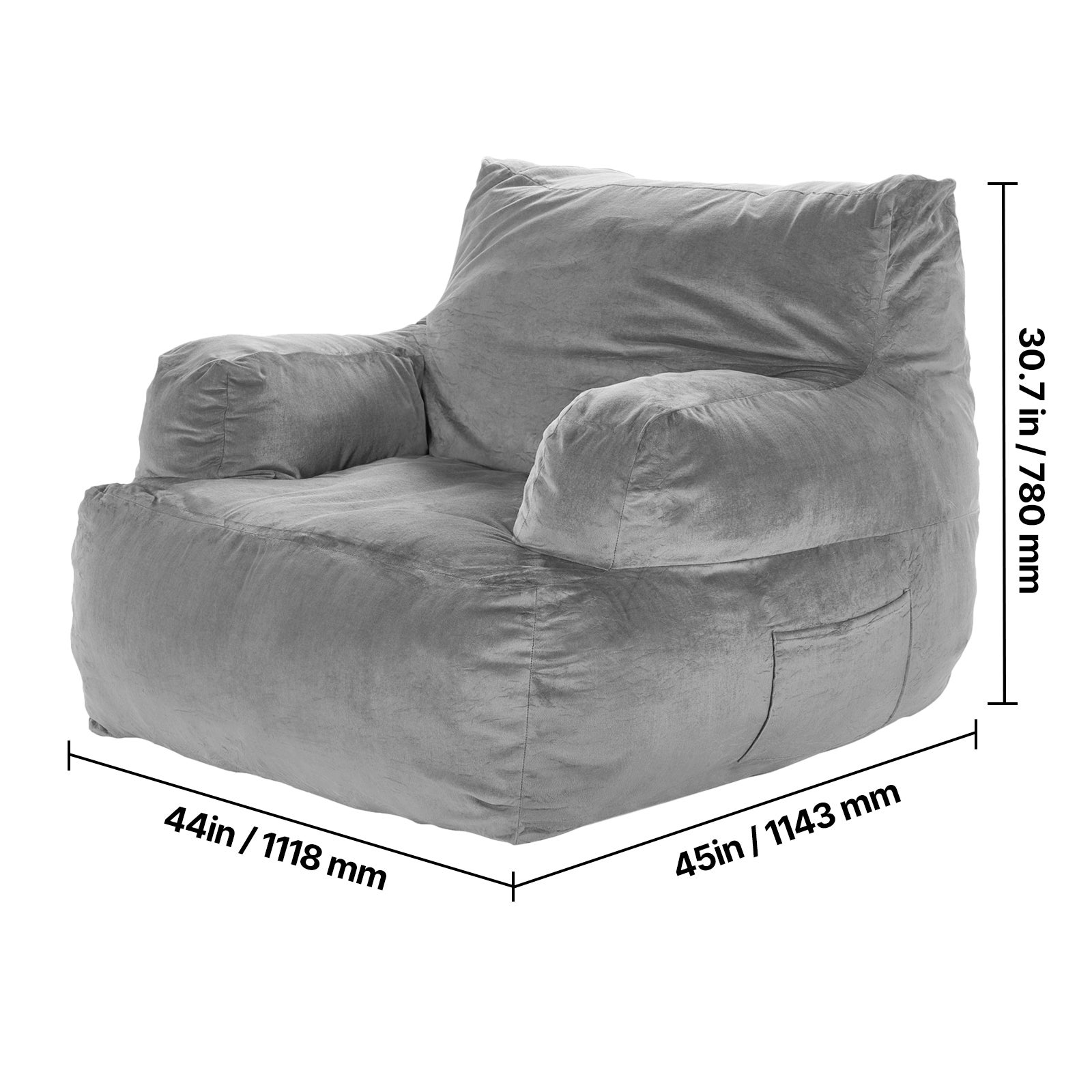 Pouf fauteuil adulte,SucceBuy accoudoirs,peluche moelleuse,mousse haute densité,Zapper,confortable pour salon,chambre,gris - 2