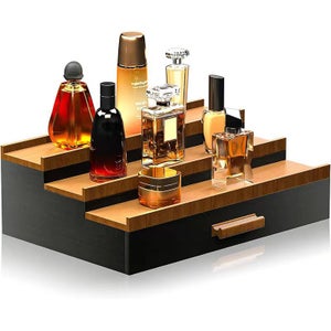 Organisateur de parfums, prsentoir surlev  3 niveaux avec tiroir de  rangement, prsentoir  parfums en escalier (noir) | Leroy Merlin