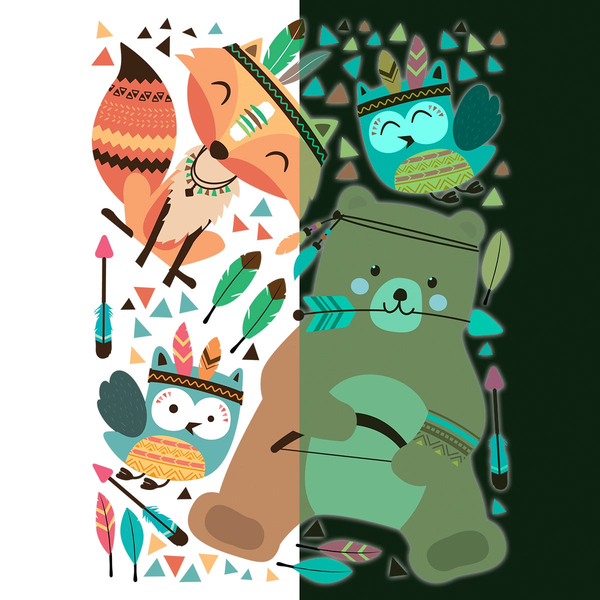 Adesivi fosforescente con orsacchiotto e animali indiani - Sticker adesivo - adesivi murali - 40x30cm - 4