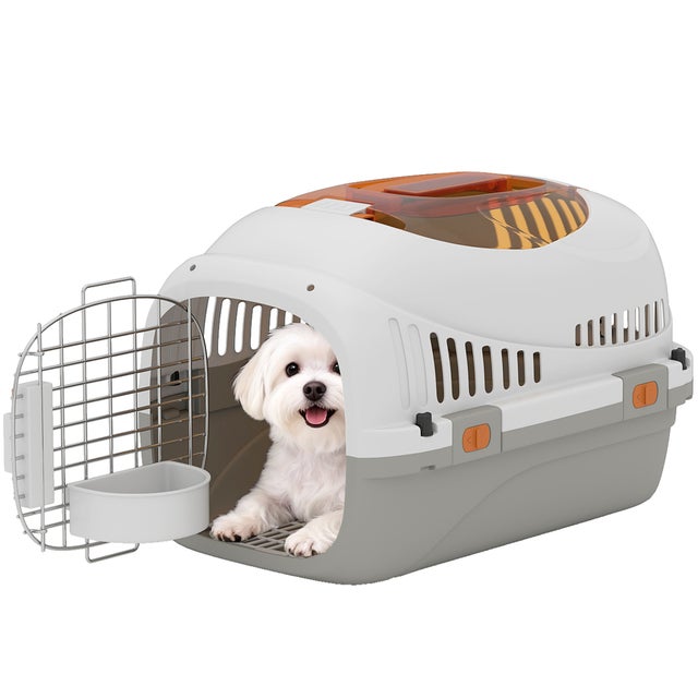 Transportadora Cães e Gatos Pequenos 49x32x31cm Sistema Triplo Fecho Claraboia Cinzento 4kg