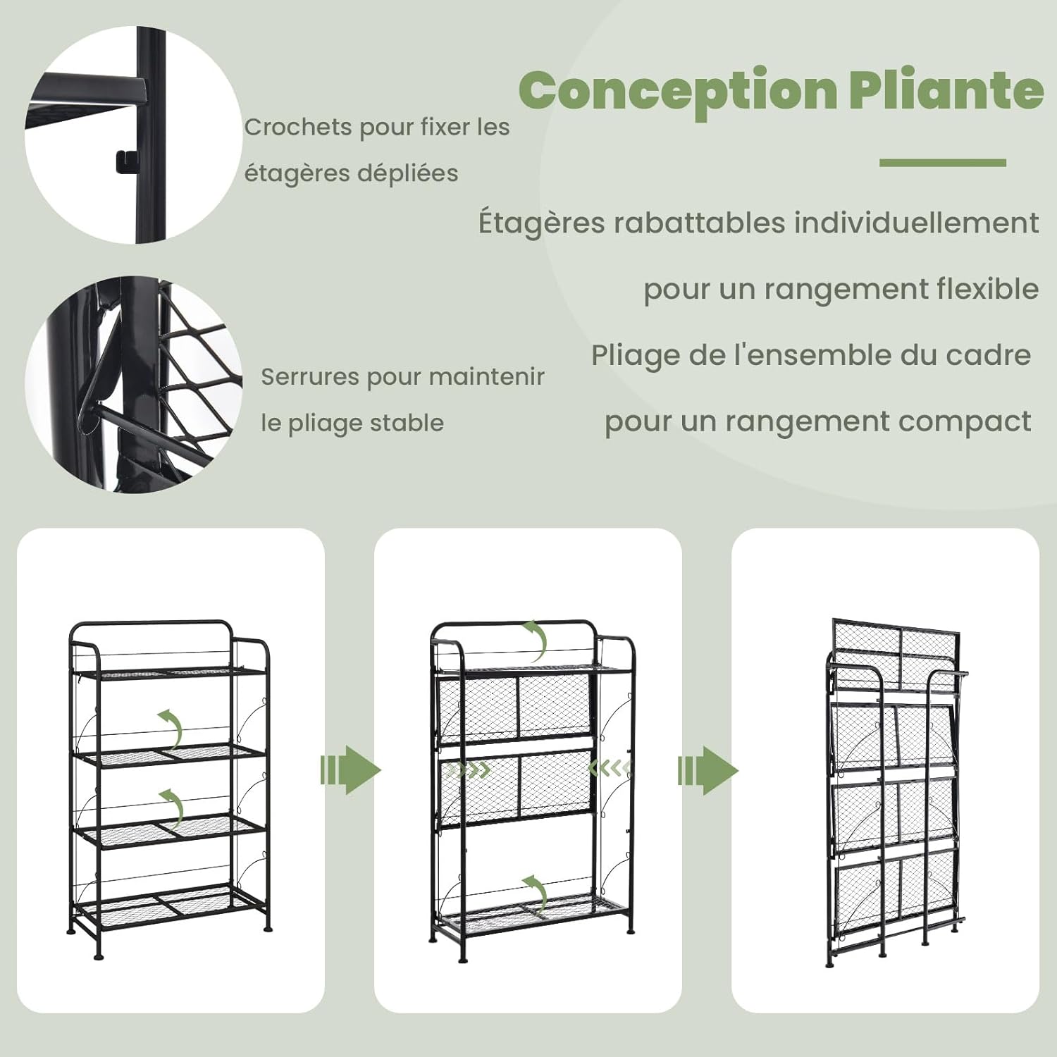 Support de Plante à 4 Niveaux en Métal, Étagère de Plantes Pliante avec Tablettes Réglables, Pieds Réglables, Support pour Plantes pour Balcon, Jardin - 5