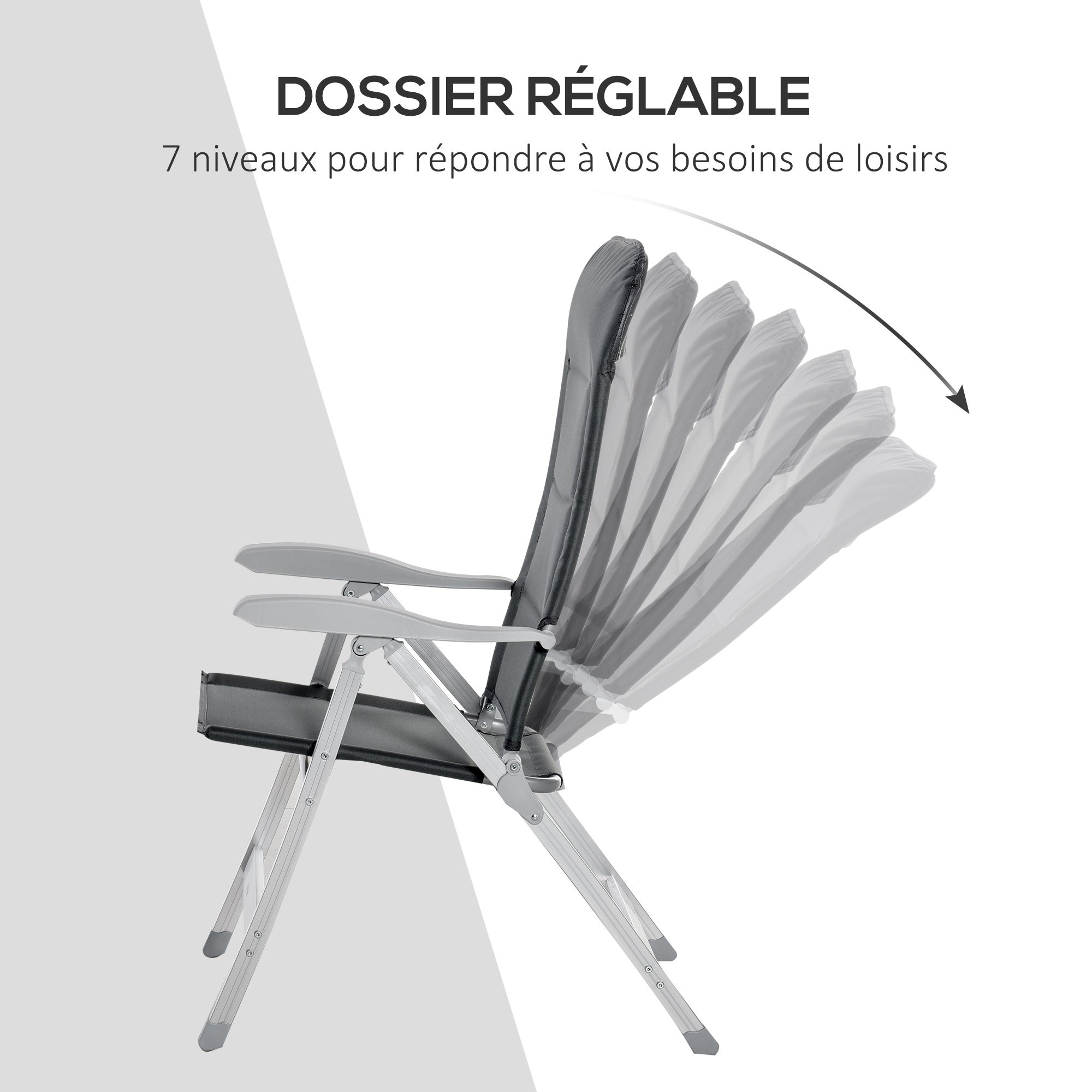 Lot 2 chaises jardin pliantes fauteuil extérieur dossier haut inclinable multipositions accoudoirs - 7