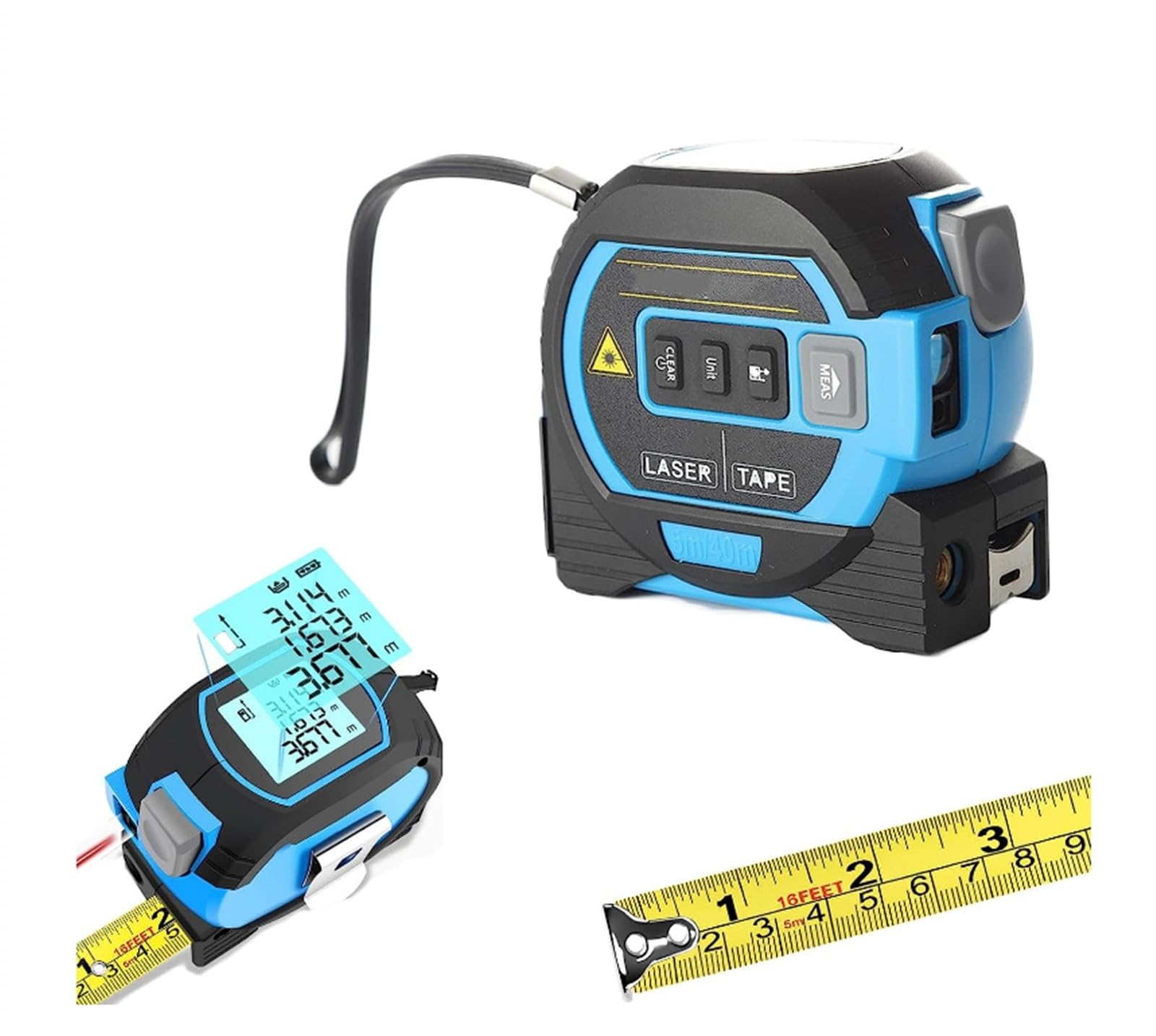 Laserowa taśma miernicza 3 w 1 20m, ekran LCD, krzyż pionowy