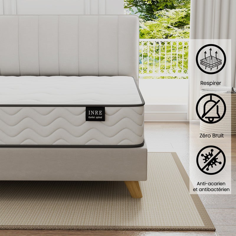 Matelas 160x200 cm - INRE, Ressorts ensachés, Solide et Confortable, épaisseur 20cm, 7 zones différenciées - 2