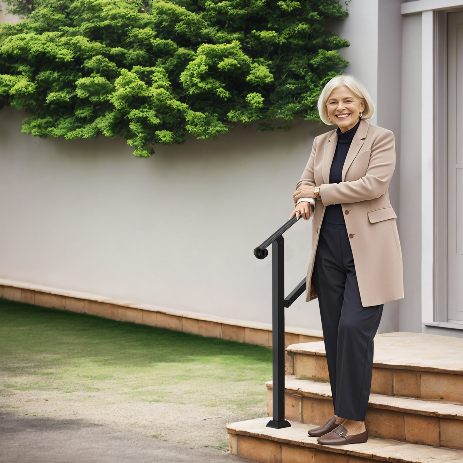 Main courante extérieure,VEVOR rampe d'escalier à 2 ou 3 marches et kit garde-corps intérieur avec kit d'installation,rampe porche et terrasse,noir - 8