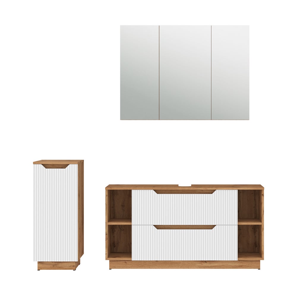 Vicco Zestaw mebli łazienkowych Lotta, Dąb/białe paski, 3 części