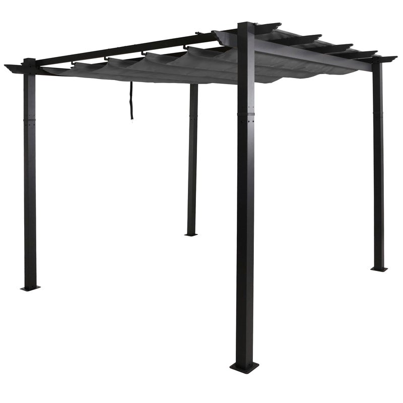 Pergola aluminiowa HWC-N93, altana ogrodowa, stabilna rama 8 cm, przesuwany dach UV50+ 3x3 m ~ antracyt
