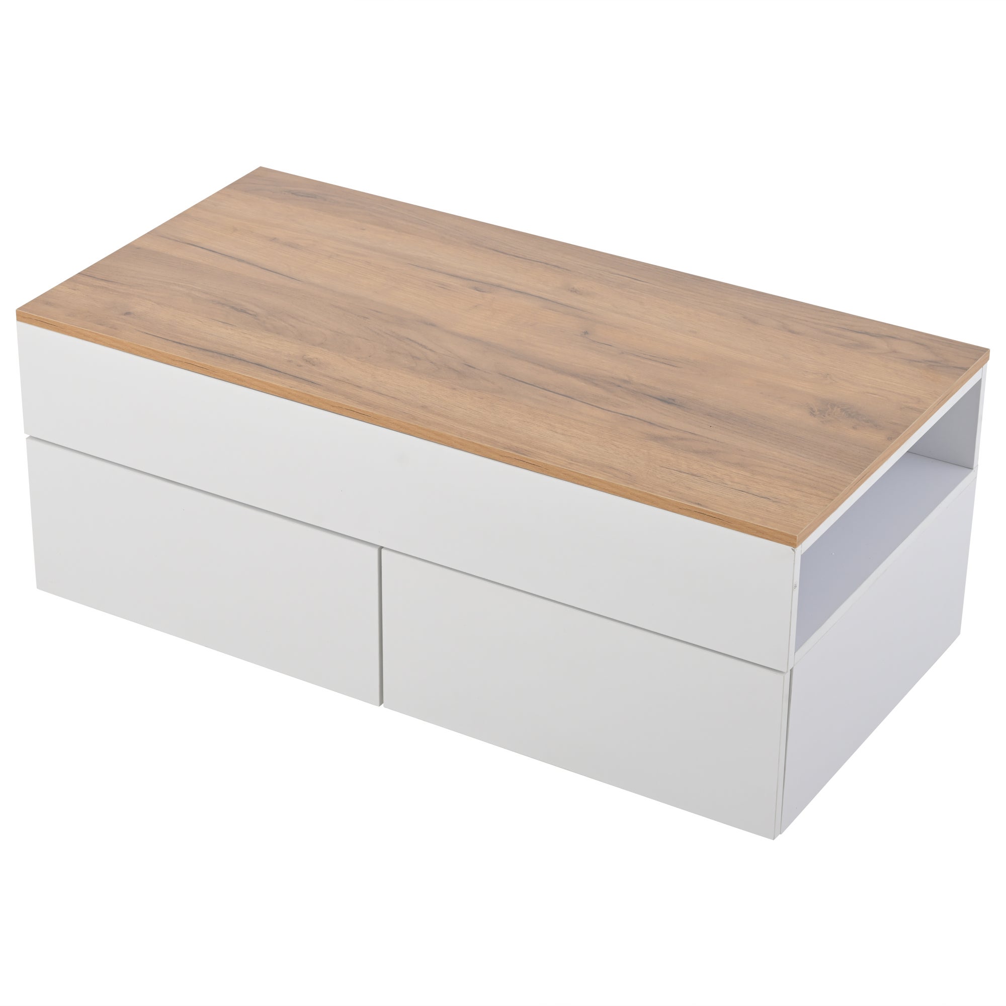 Table basse relevable 100 x 50 x 40 cm avec 2 tiroirs, rangement caché, en panneaux de particules, blanche - 7