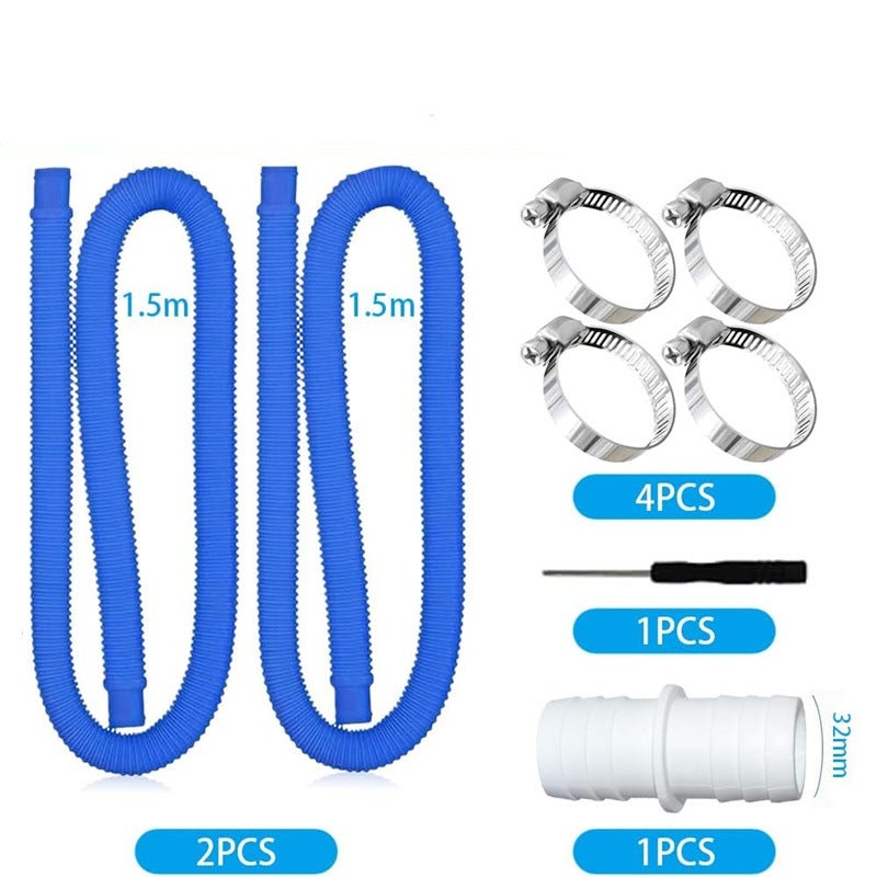 Lot de 2 tuyaux de 32 mm pour pompes de piscine avec 4 clips de sécurité et 1 raccord de tuyau, 150 cm 32 mm (bleu) - 8