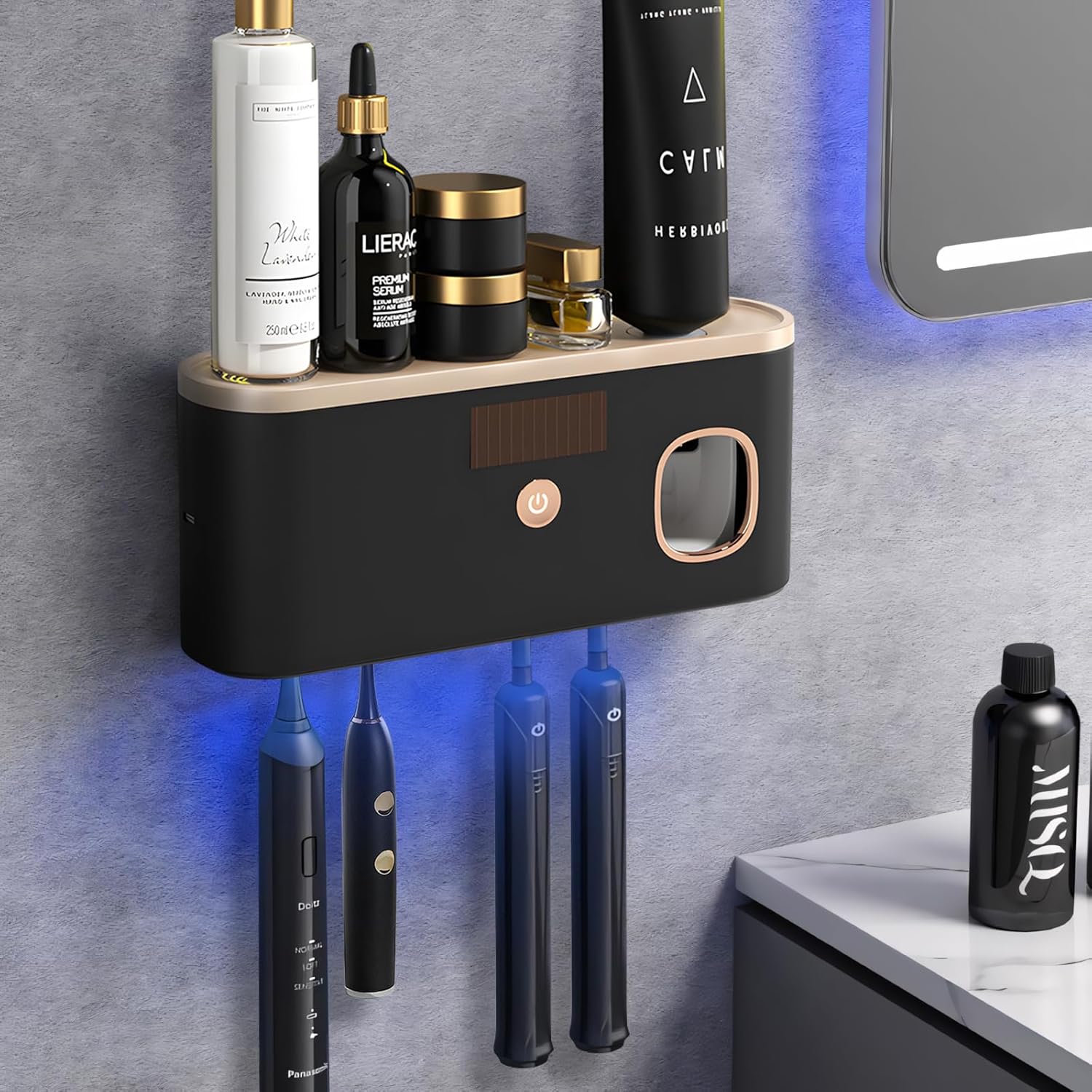Porte-brosse à Dents Mural Avec Distributeur De Dentifrice – Support électrique, Rangement Salle De Bain, Noir