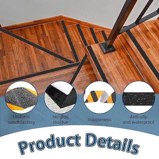 Noir antidérapant ruban givré escalier antidérapant bande de salle de bain auto-adhésif forte imperméable à l’eau sécurité 50mm*10m - 4