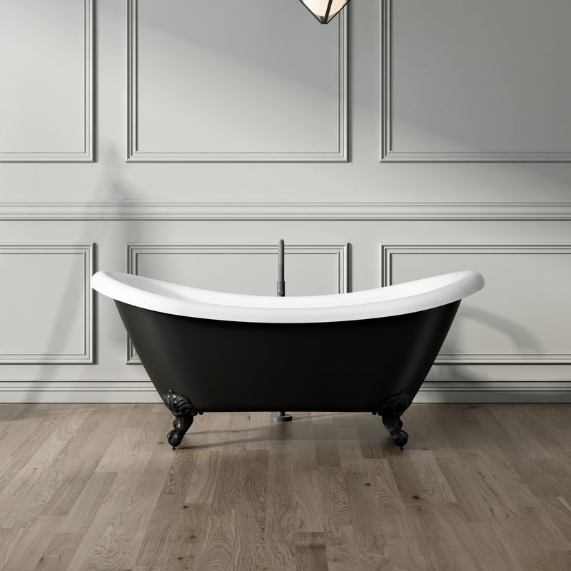 Baignoire sur pieds rétro DARLINGTON Noire 175 cm Pieds de Lion Bronze jaune vieilli - 5