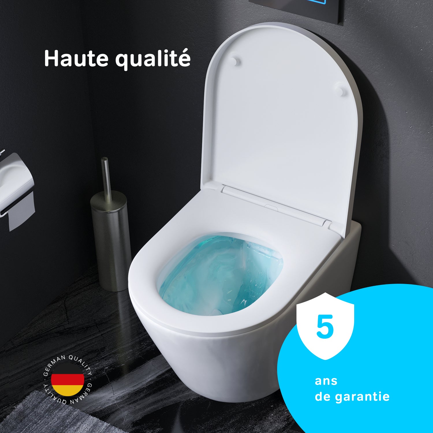 Pack WC suspendu bâti mural et cuvette Plaque Carrée Chrome,&nbsp;Pack WC Bati-support AM.PM Gem - 5
