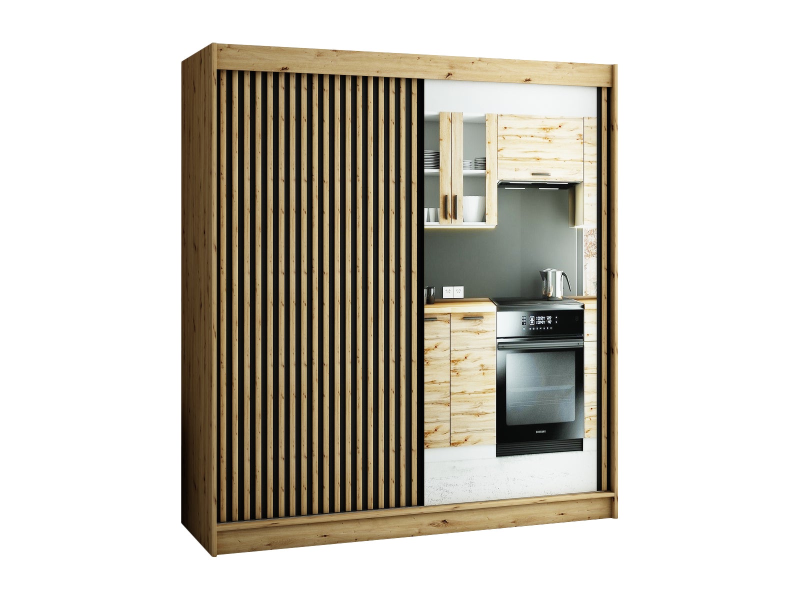 Szafa przesuwna garderoba LAMELO 2 200 x 62 x 200 cm Artisan + Czarny - Abiks Meble